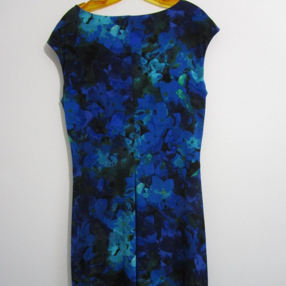 sz10 Cowl Knit Dress Bodycon Shirring Floral Blue - Picture 9 of 11